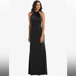 Dessy Collection- HIGH-NECK OPEN-BACK MAXI DRESS WITH SCARF TIE